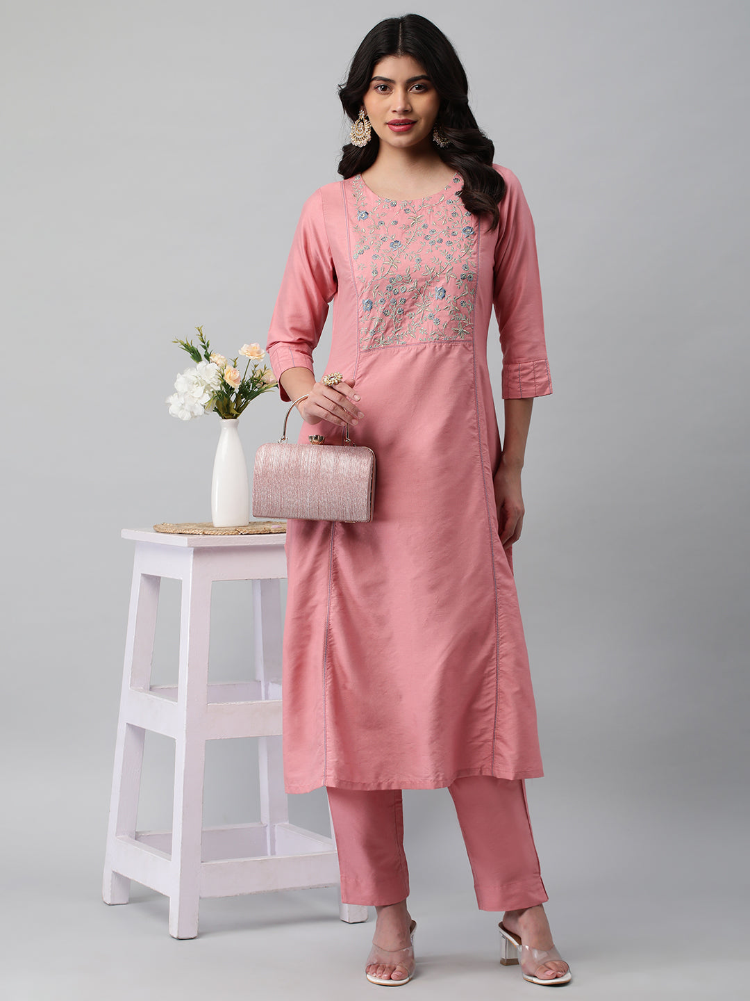 Party Edit- A shoulder princess kurta with the detail of contrasting stitch lines