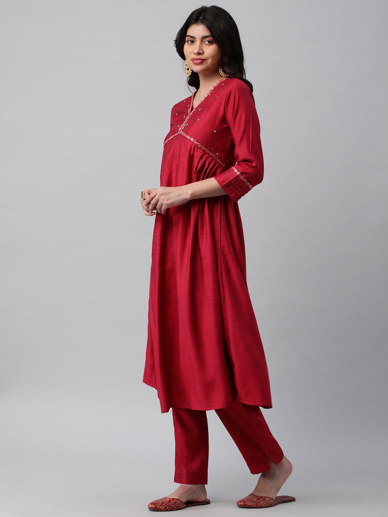 INAARA - A Flared kurta with mock placket and machine embroidery ...