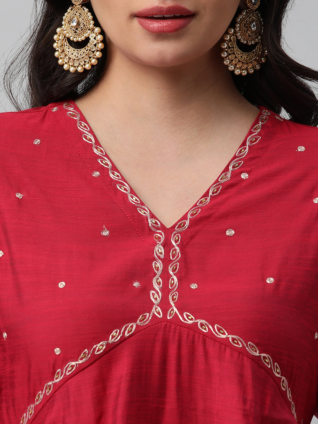 Party Edit- A Flared kurta with mock placket and machine embroidery
