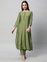 Inaara - A shoulder princess kurta with center placement embroidery.