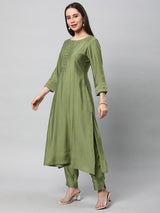 Inaara - A shoulder princess kurta with center placement embroidery.