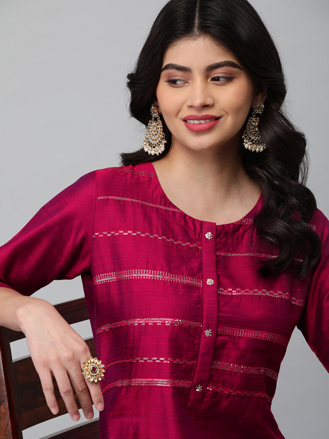 Party Edit- A viscose two color fabric straight kurta with sequin embellishment