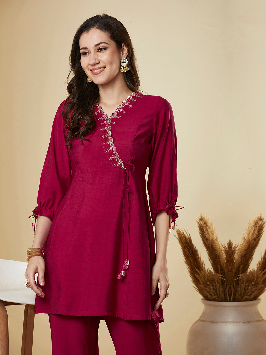 Party Edit- Panelled co-Ord set with cutwork embroidered mock paired with palazzo