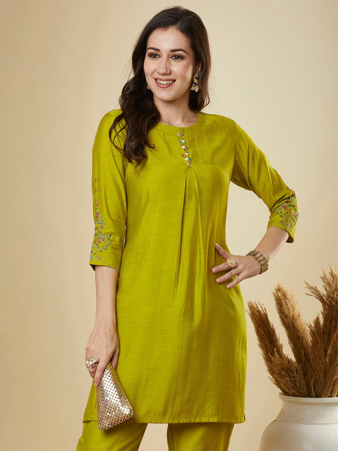 Party Edit- A centre box pleated co-Ord set with sleeves embroidery and handwork