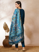 Tasya - A-line silk blend kurta with zari embroidery detailing paired with printed dupatta and lined silk blend pants.