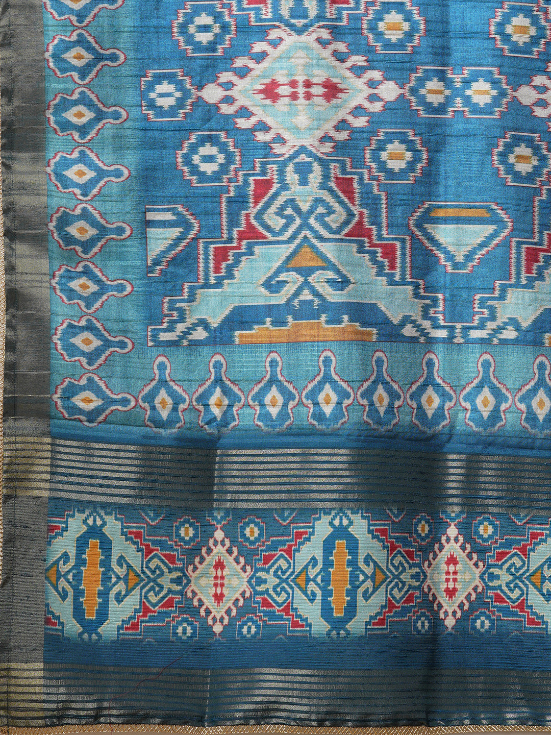 Party Edit- A-line silk blend kurta with zari embroidery detailing paired with printed dupatta and lined silk blend pants