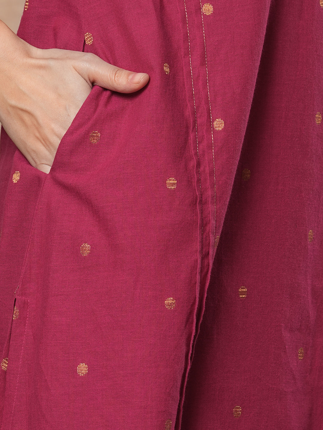 Pocketed A line kurta in woven cotton fabric with hand embroidery