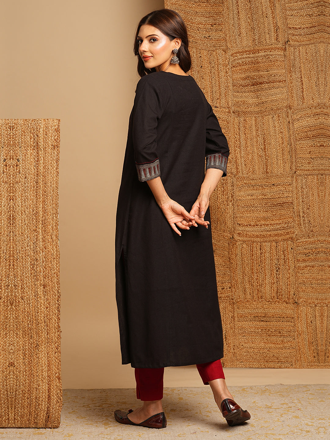 A-Line flared kurta with the hand block printed yoke