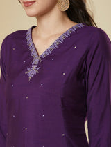 Purple flared kurta with monotonous & zari embroidery dots all over the surface.