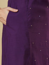 Purple flared kurta with monotonous & zari embroidery dots all over the surface.