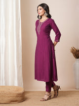 Flared avani silk kurta with zari embroidery and dots all over the front panel.