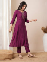 Flared avani silk kurta with zari embroidery and dots all over the front panel.