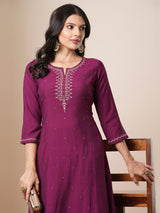 Flared avani silk kurta with zari embroidery and dots all over the front panel.