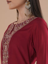 Embroidered A line kurta in silk blend fabric paired with lined palazzos