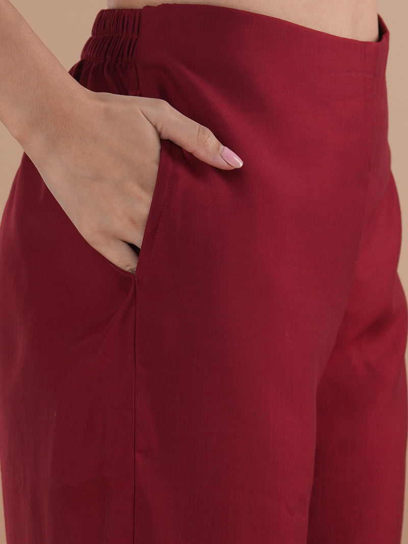 Embroidered A line kurta in silk blend fabric paired with lined palazzos