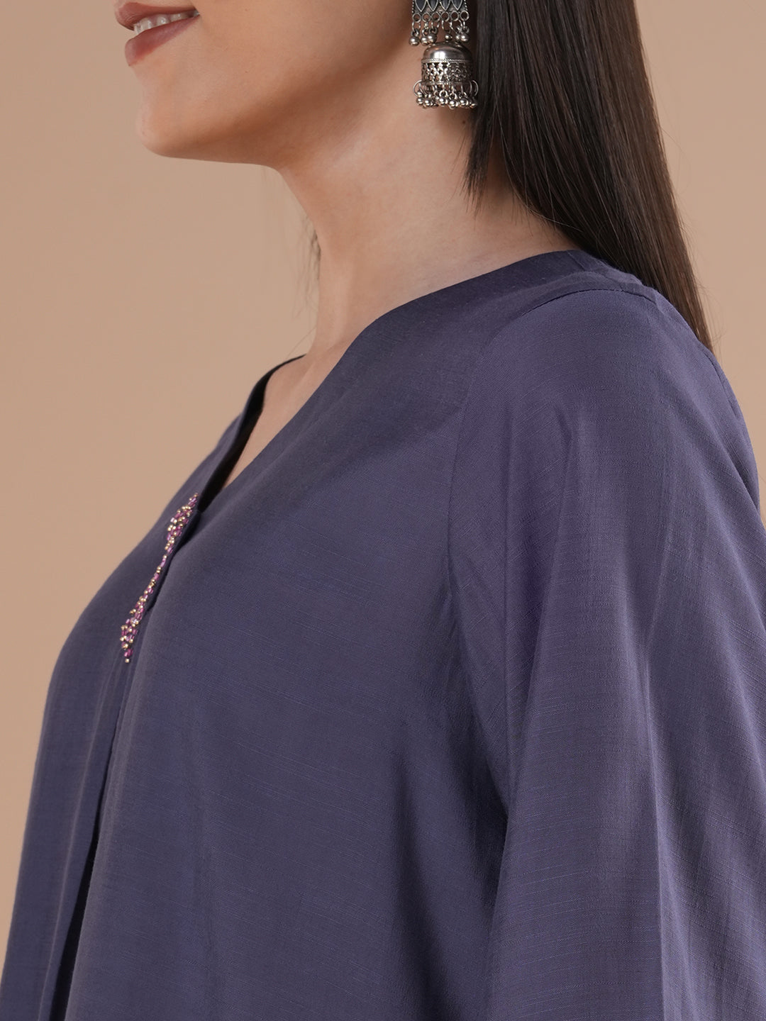 Party Edit- Paneled A line kurta with embroidery paired with lined palazzo in silk blend fabric.