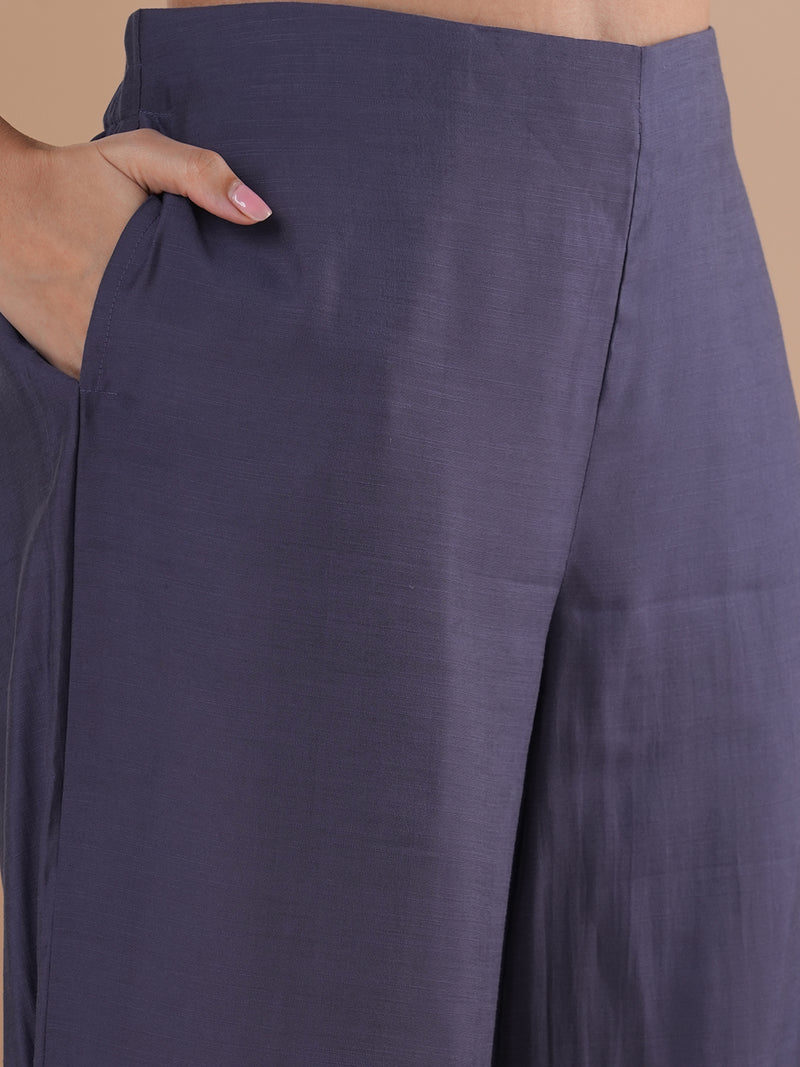 Panneled A line kurta with embroidery paired with lined palazzo in silk blend fabric