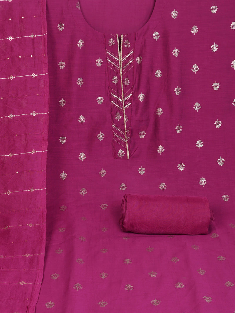 Pink foil print suit set coordinate with chanderi delicate Zari border and self colour bottom.