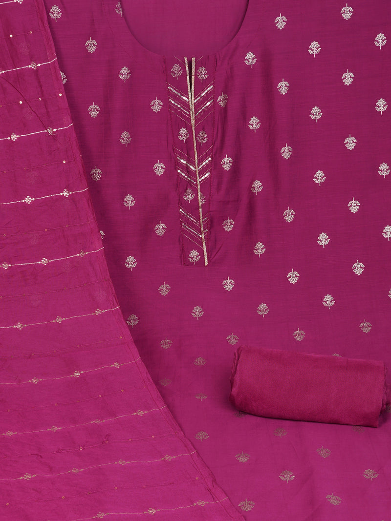 Pink foil print suit set coordinate with chanderi delicate Zari border and self colour bottom.