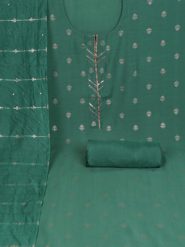 Green foil print suit set coordinate with chanderi delicate Zari border and self colour bottom.
