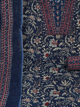 Blue Unstitched traditional block printed suit set paired with kota-doria printed dupatta.