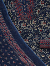 Blue Unstitched traditional block printed suit set paired with kota-doria printed dupatta.