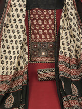 Maroon unstitched cotton suit set with mix-match yoke and contrast colour kota dupatta.