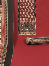 Maroon unstitched cotton suit set with mix-match yoke and contrast colour kota dupatta.