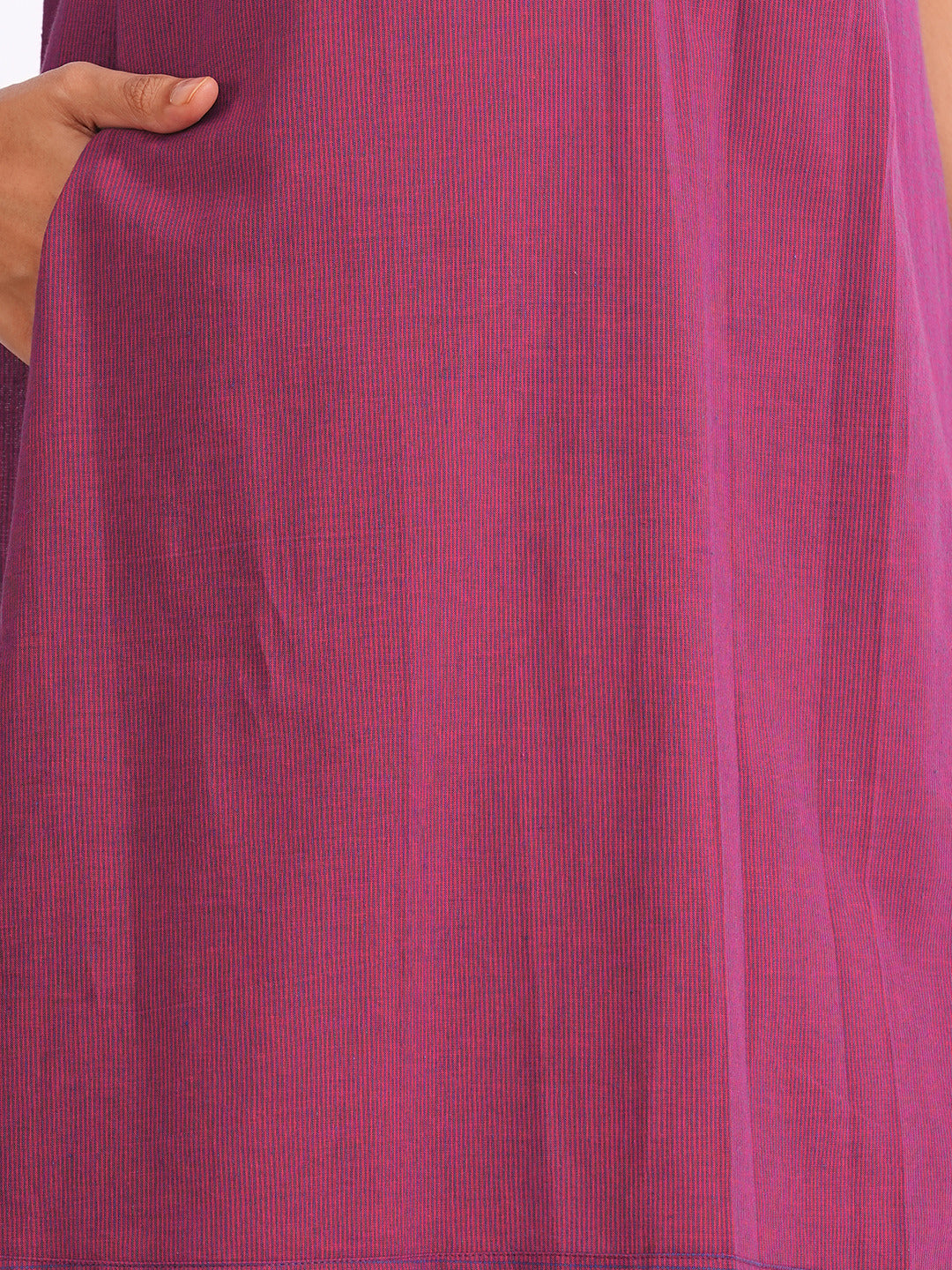 A-line dress in woven cotton stripe fabric with a centre box pleat and attached buttons