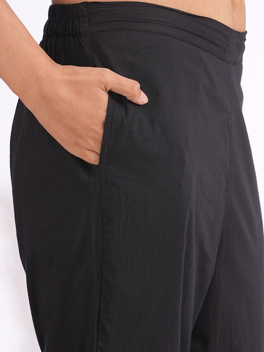 A-line printed suit set paired with a solid bottom and block printed mal dupatta.