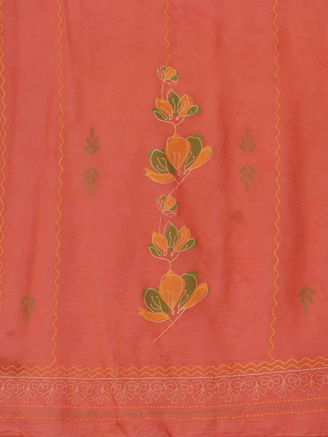 Rust Orange A-Line Kurta Set with Intricate Embroidered Yoke, Printed Dupatta and Matching Solid Pants.