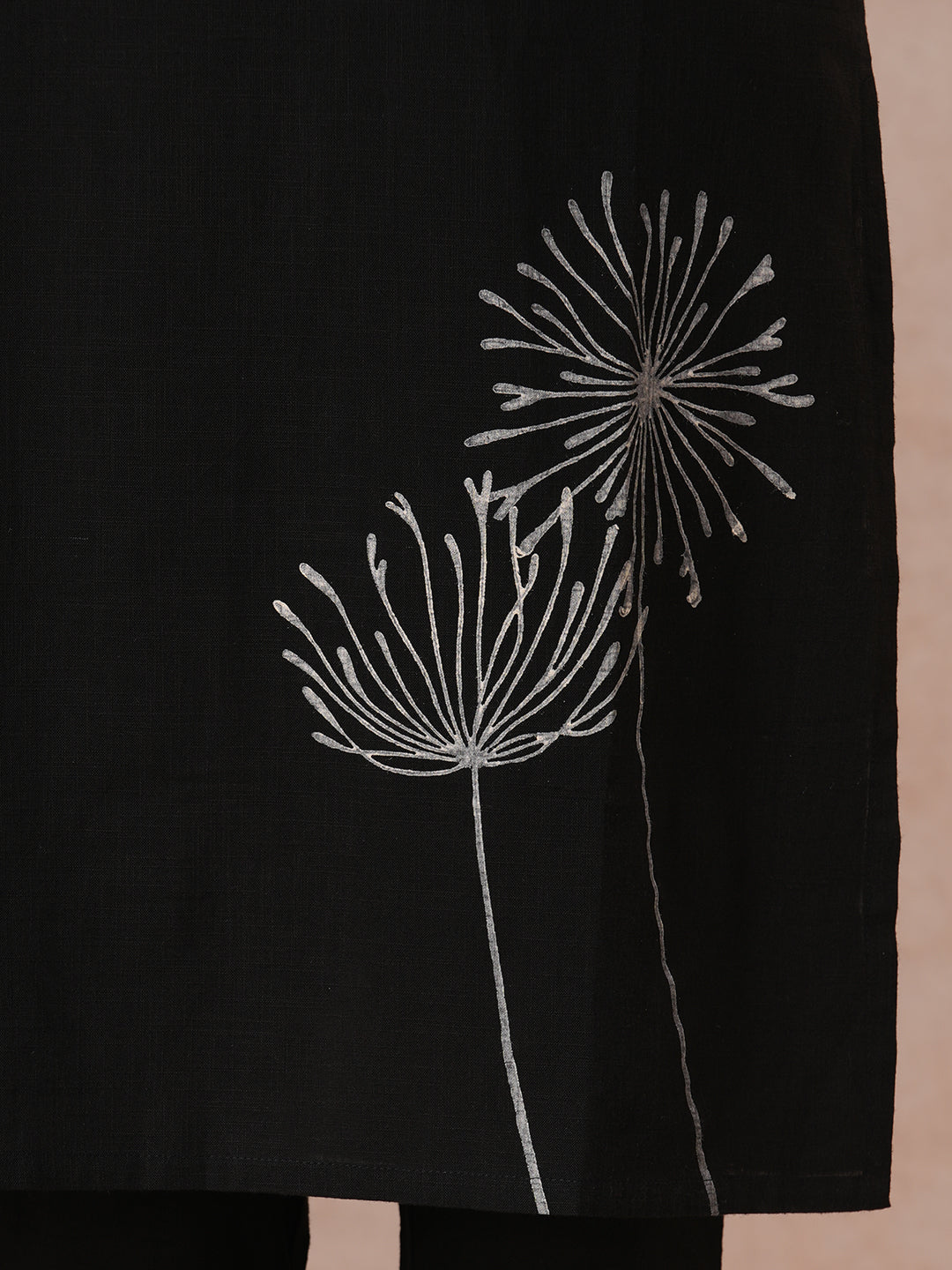 Elegant Black Cotton Straight Fit Kurta Set with Hand Block Print, Dobby Printed Dupatta and Coordinated Solid Pants