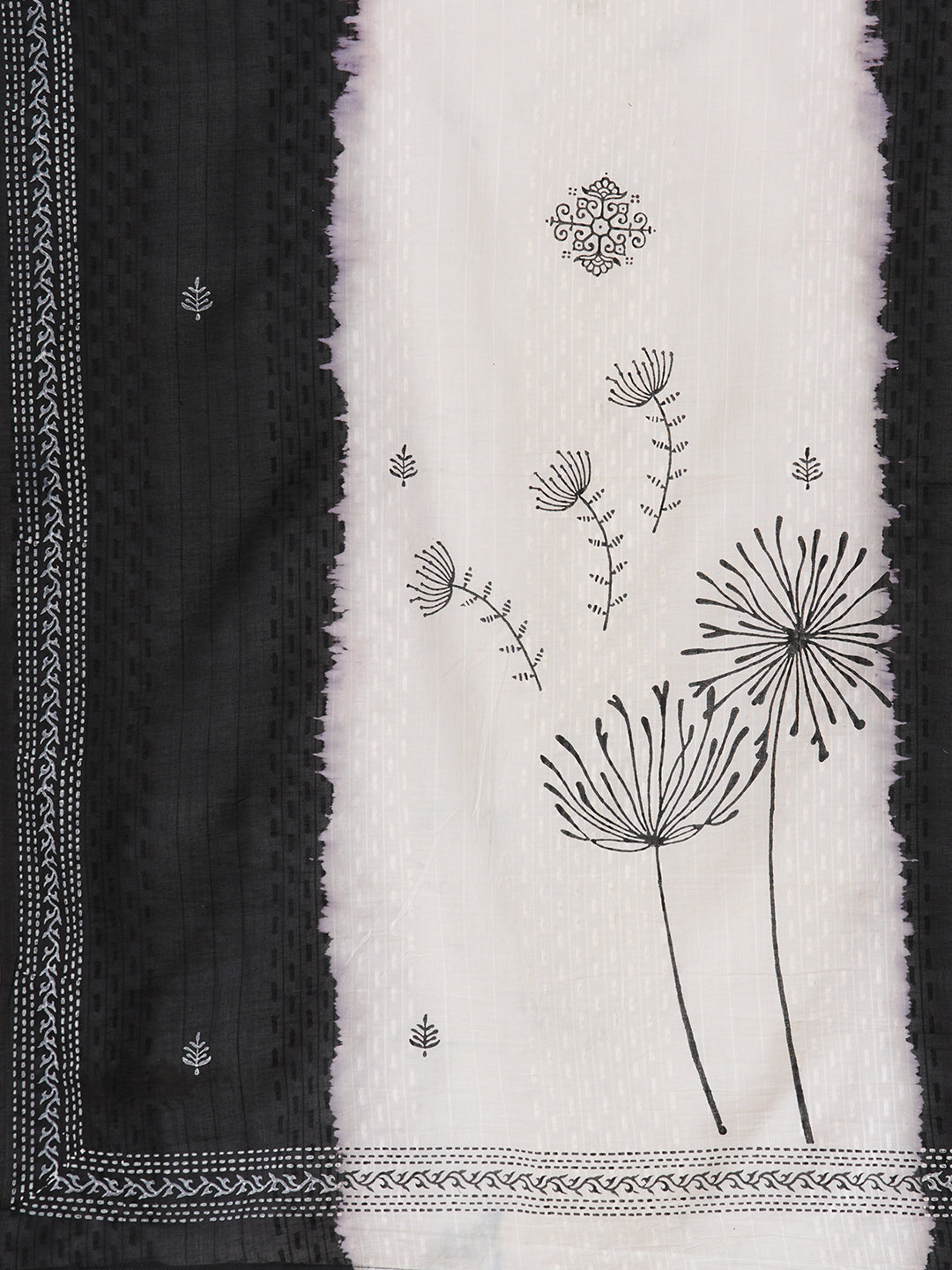 Elegant Black Cotton Straight Fit Kurta Set with Hand Block Print, Dobby Printed Dupatta and Coordinated Solid Pants