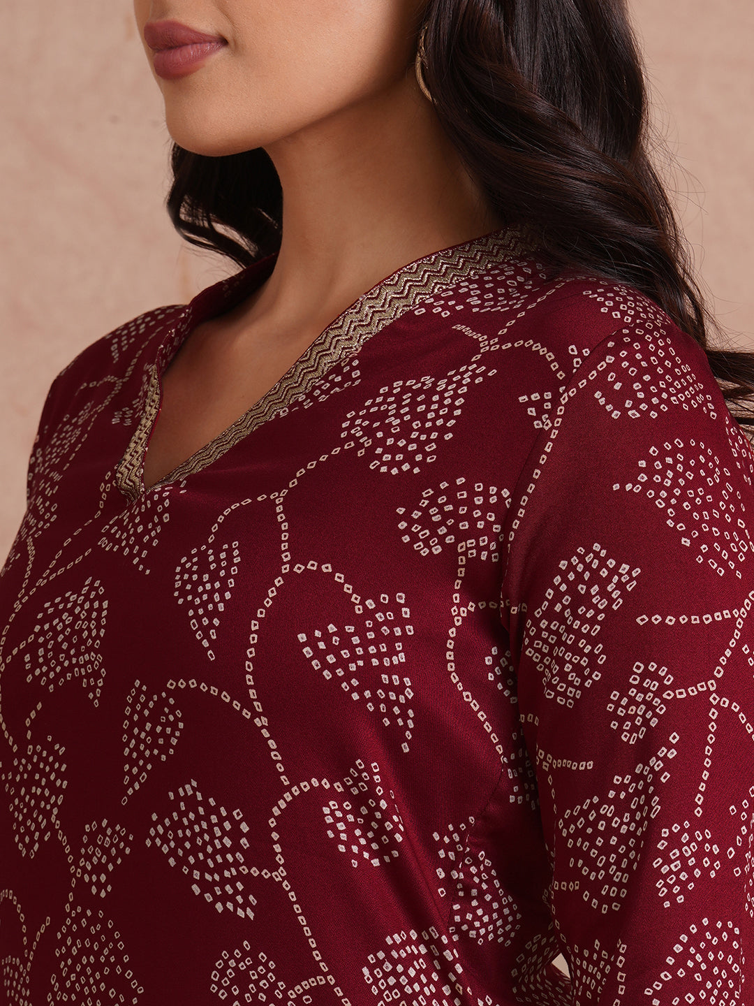 Party Edit- Straight fit kurta in printed gajji satin with embroidered neck and sleeve border.