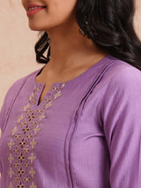 Party Edit- Straight fit kurta in art silk fabric with shaded embroidery on the A zone and sleeve.