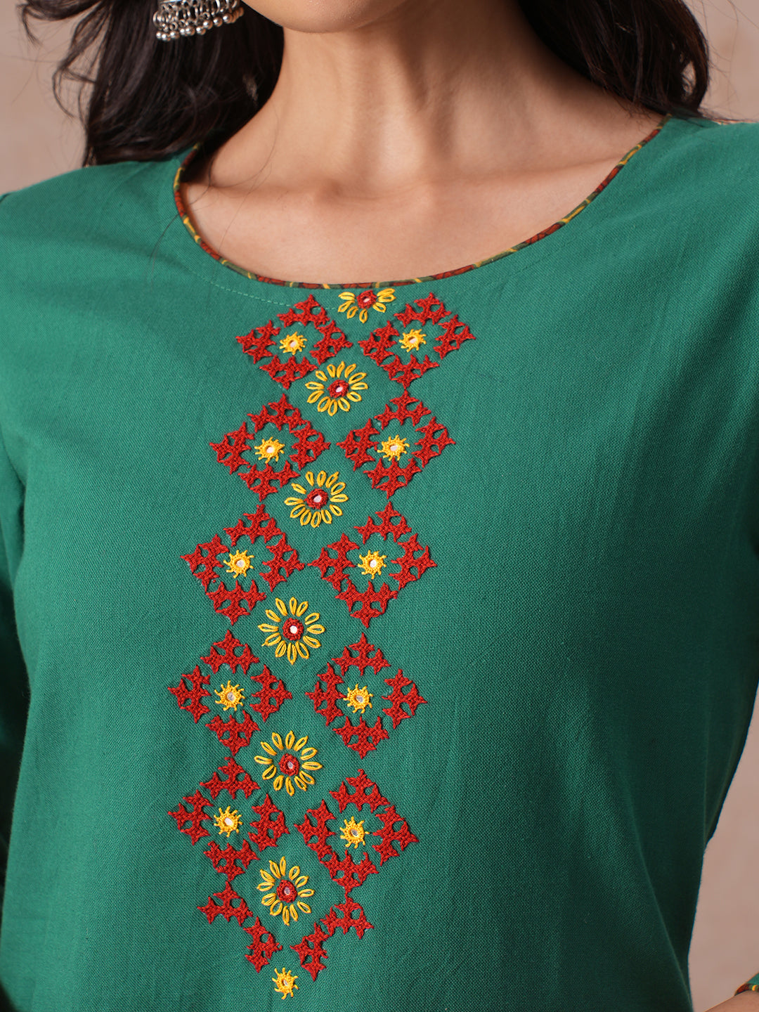 Straight Fit Cotton Khadi Kurta with Rabari-Inspired Hand Embroidery Work.