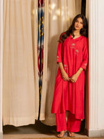 Party Edit- A tent fit kurta with placement embroidery and handwork sequence on the front and sleeves.
