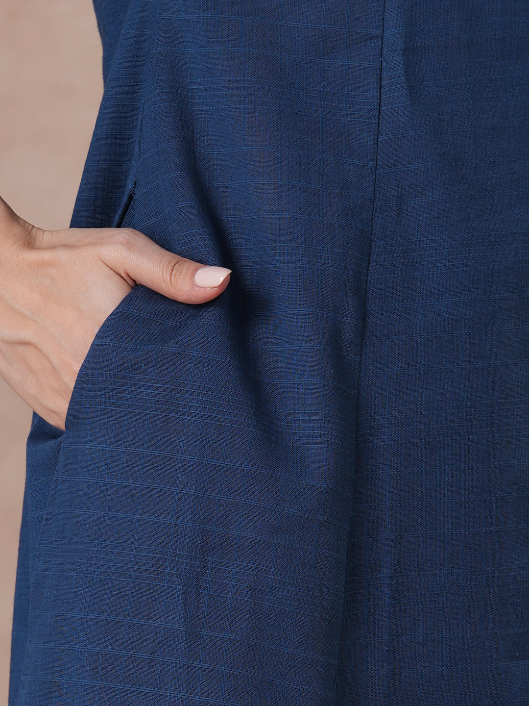 A-Line Cotton Kurta with Woven Texture, Embroidered Yoke and Geometric Applique