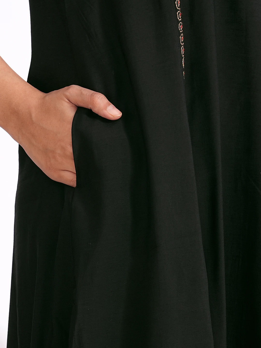 A-line embroidered silk blend kurta set paired with lined palazzo