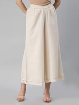 A-line printed kurta set with embroidery and cotton flex palazzo.