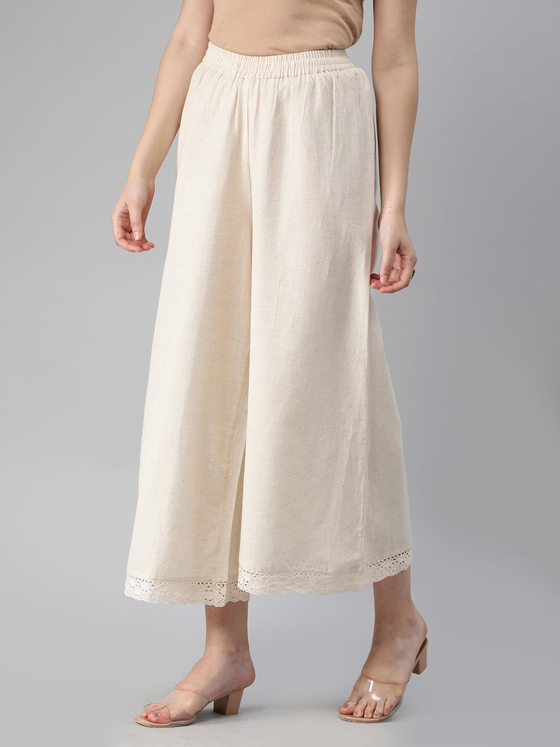 A-line printed kurta set with embroidery and cotton flex palazzo.
