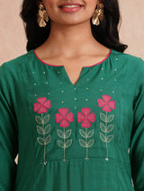 Party Edit- A-line kurta set with machine applique and embroidery paired with lined palazzos.