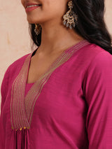 Party Edit- Flared kurta set with embroidered neck and cuff paired with palazzo.