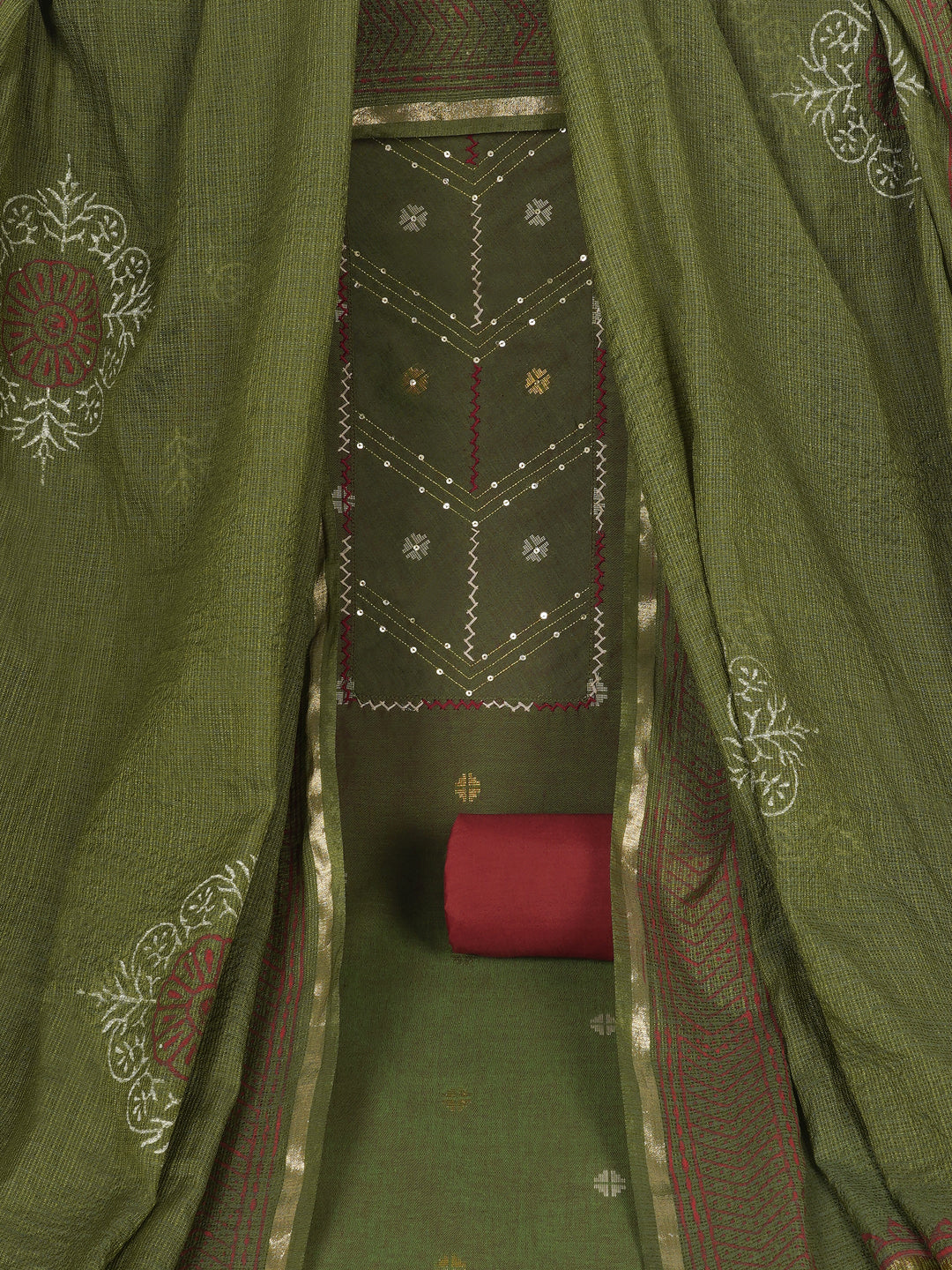 3-piece unstitched suit crafted in handloom cross-colored fabric, featuring a textured kurta.