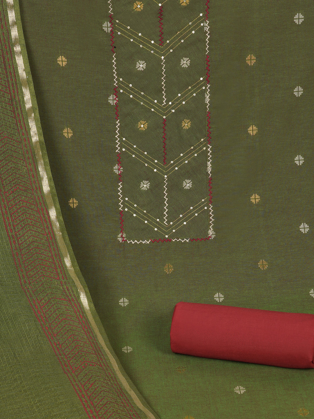 3-piece unstitched suit crafted in handloom cross-colored fabric, featuring a textured kurta.