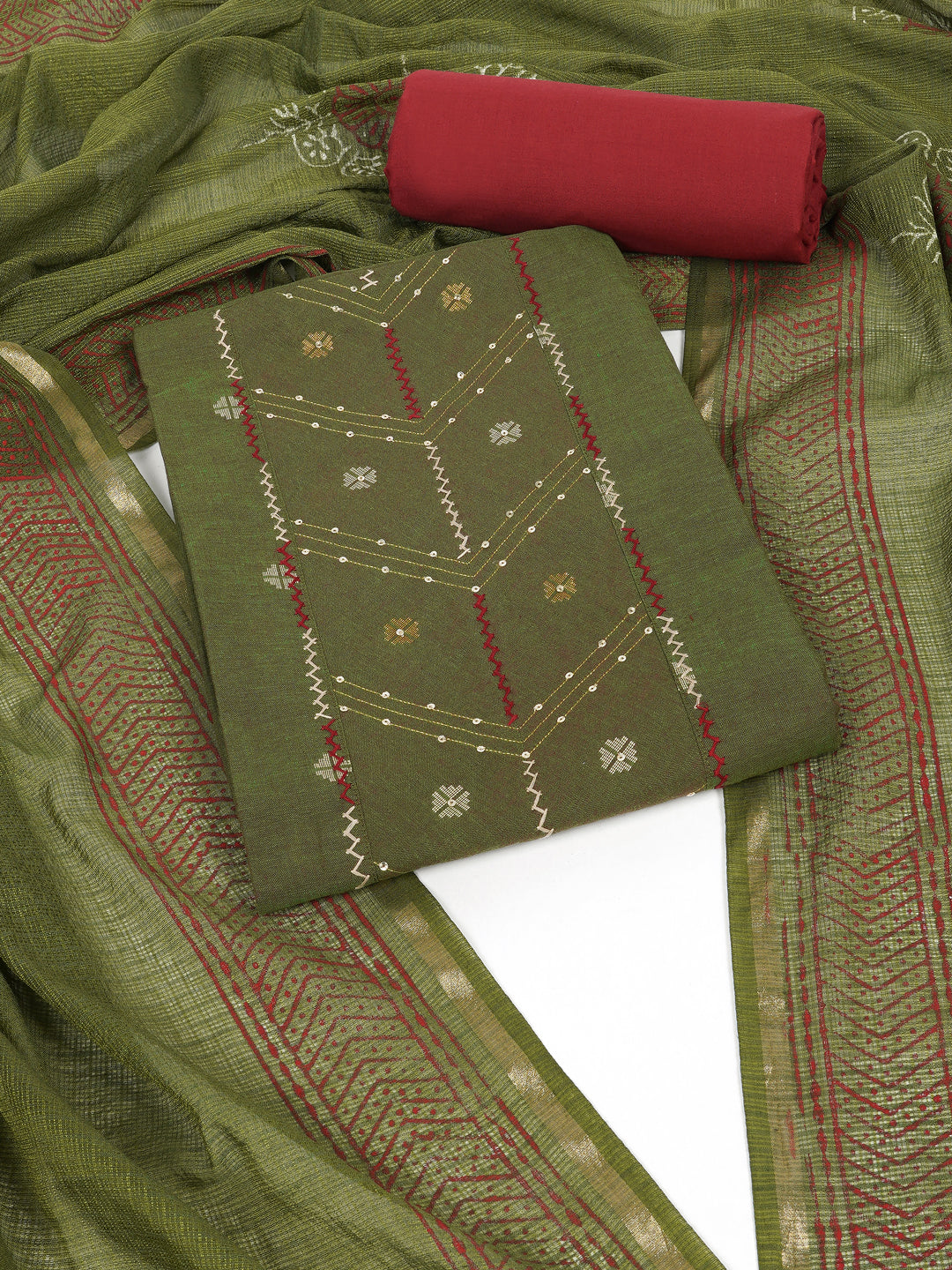 3-piece unstitched suit crafted in handloom cross-colored fabric, featuring a textured kurta.