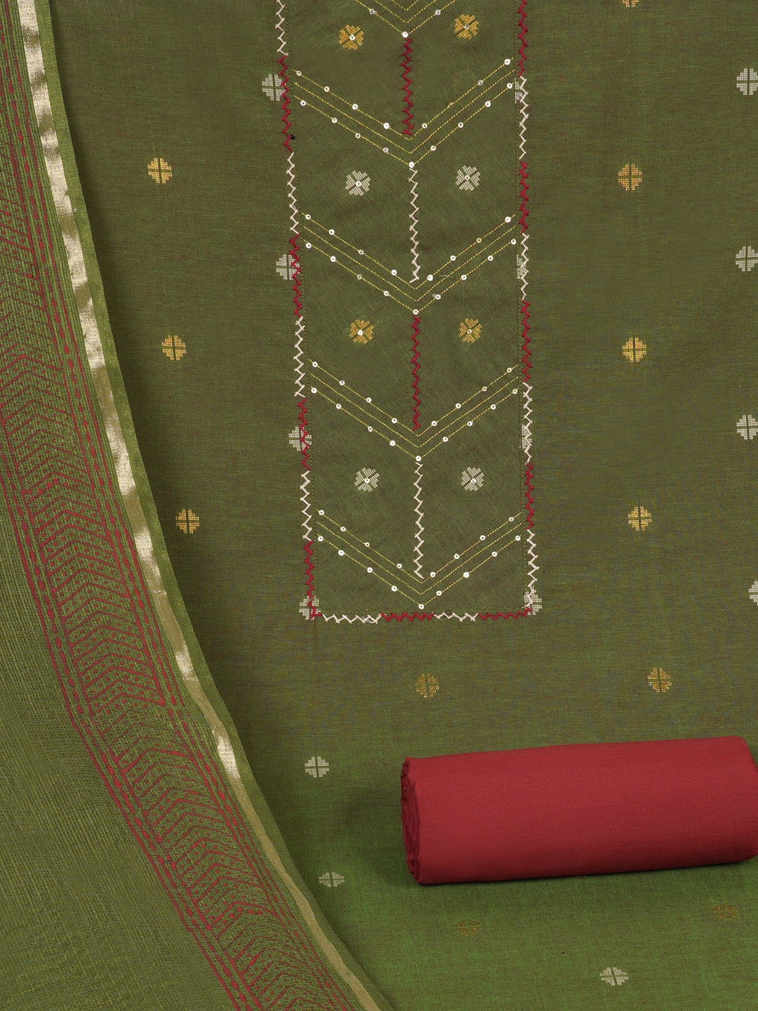 3-piece unstitched suit crafted in handloom cross-colored fabric, featuring a textured kurta.