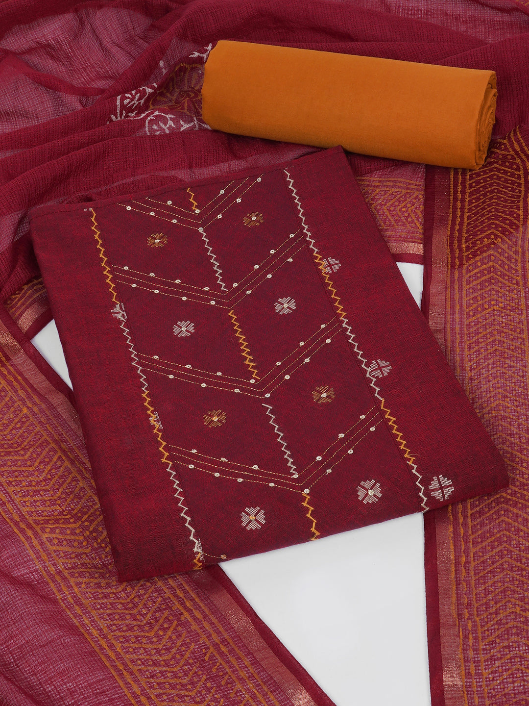 3-piece unstitched suit crafted in handloom cross-colored fabric, featuring a textured kurta.