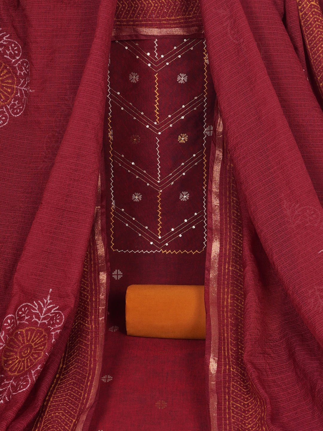 3-piece unstitched suit crafted in handloom cross-colored fabric, featuring a textured kurta.