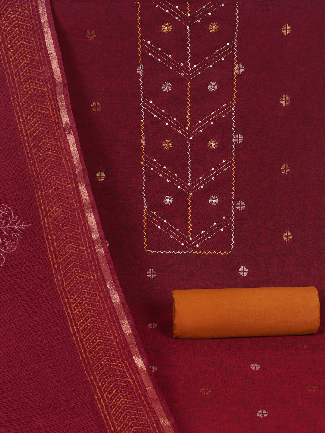 3-piece unstitched suit crafted in handloom cross-colored fabric, featuring a textured kurta.
